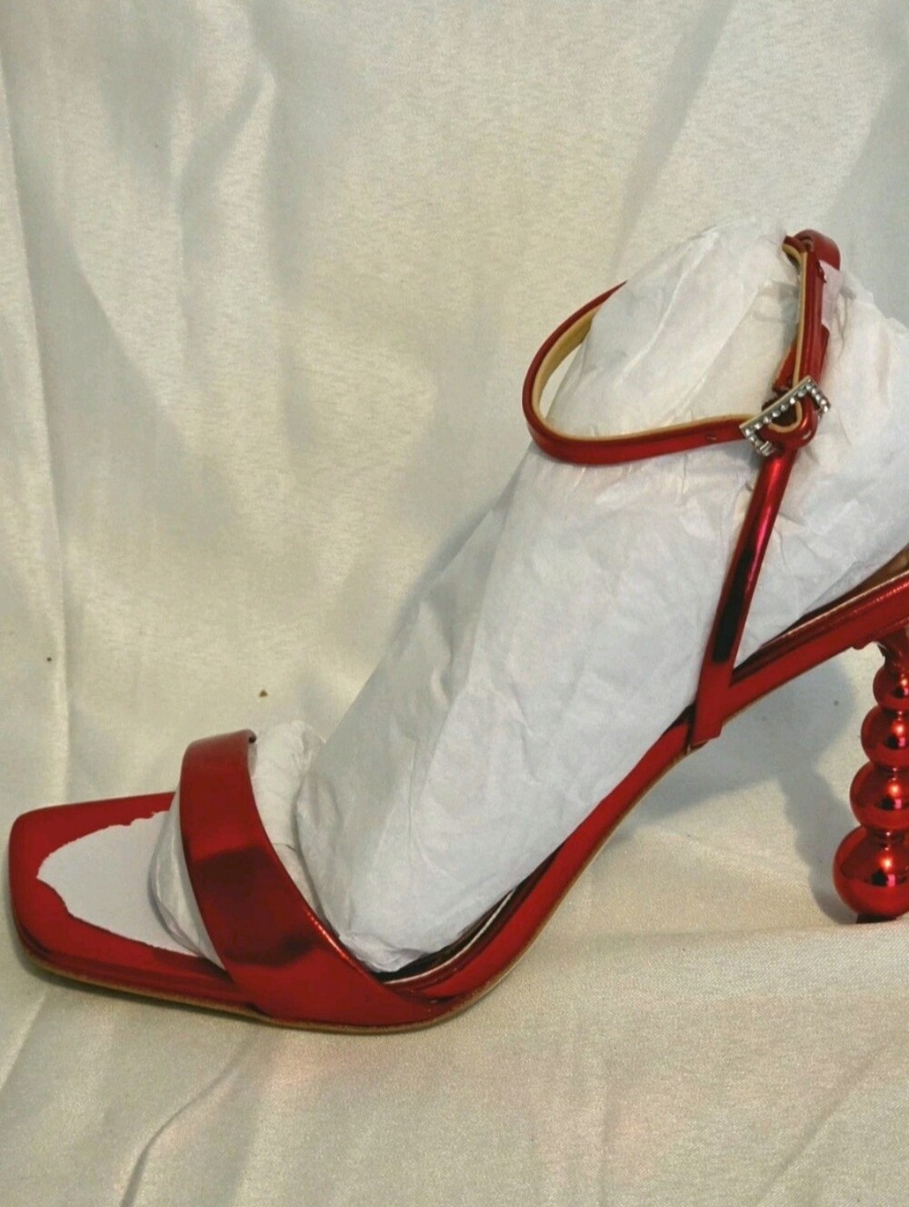Badgley Mischka Metallic Red Beaded-Heel Ankle Strap Sandal - Picture 3 of 7